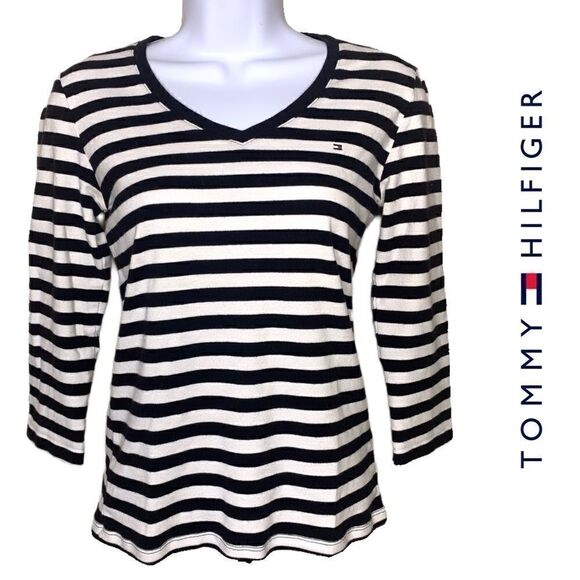 Tommy Hilfiger Striped 3/4 Sleeve Top Size Small - Picture 1 of 4